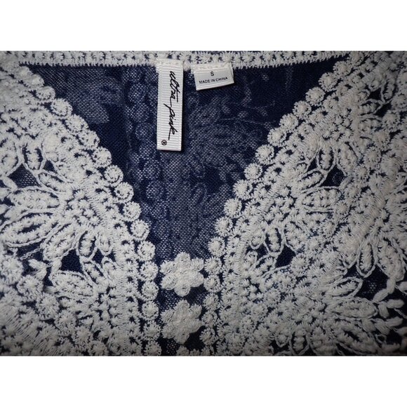 Ultra Pink Jillian Top Women S blue White Lace Boho‎ Casual Retro Embroidered - Picture 8 of 8